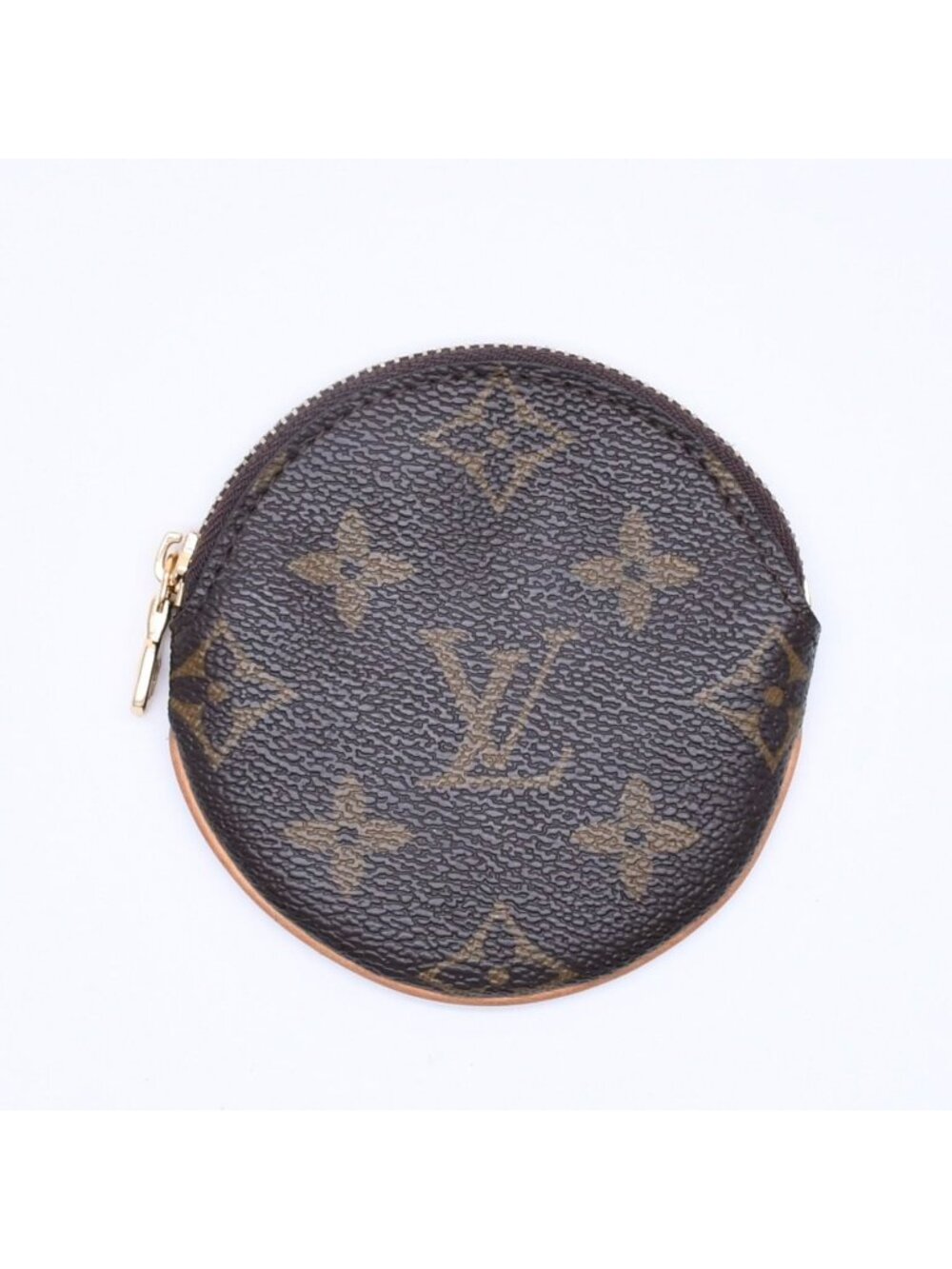 Louis Vuitton Porte Monnaie Rond Coin Purse Monogram Canvas Brown Case Gold